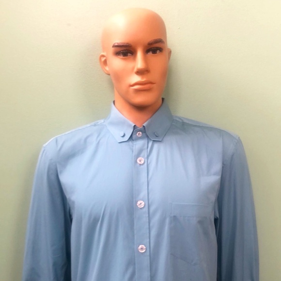 Gucci Mens Blue Long Sleeve Button Down Dress Shirt Size 17.5